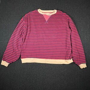 We The Free Classic Red and Navy Striped Oversized Sweatshirt with Cream Trim